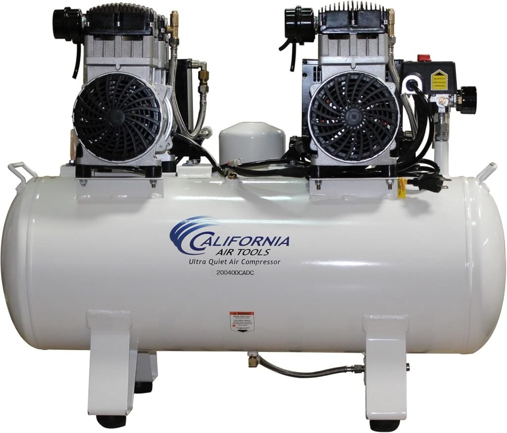 California Air Tools 20040DCADC Powerful 4.0 HP Ultra Quiet and Oil-Free Air Compressor, Gallon Tank, dB Noise Level, White, 220v 60hz, with 98% Air Drying System and Automatic Drain Valve California Air Tools 20040DCADC Powerful 4.0 HP Ultra Quiet and Oil-Free Air Compressor, Gallon Tank, dB Noise Level, White, 220v 60hz, with 98% Air Drying System and Automatic Drain Valve