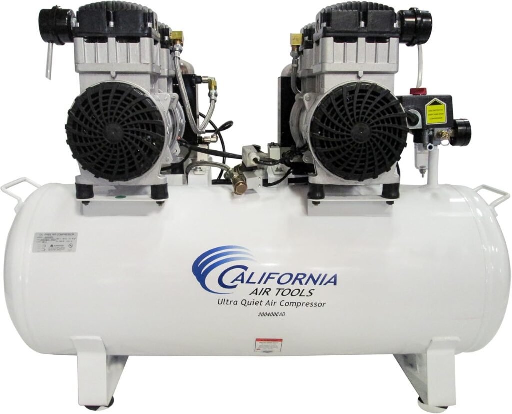 California Air Tools 20040DCADC Powerful 4.0 HP Ultra Quiet and Oil-Free Air Compressor, Gallon Tank, dB Noise Level, White, 220v 60hz, with 98% Air Drying System and Automatic Drain Valve California Air Tools 20040DCADC Powerful 4.0 HP Ultra Quiet and Oil-Free Air Compressor, Gallon Tank, dB Noise Level, White, 220v 60hz, with 98% Air Drying System and Automatic Drain Valve