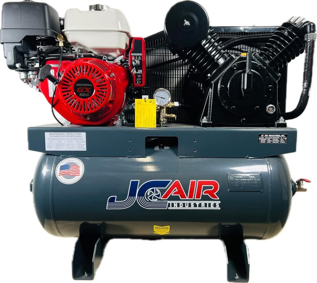 JC AIR Gallon Truck Mount Air Compressor, CFM PSI, Honda GX390 13HP Gas Powered Compressor with Electric Start, Stage Cast Iron Pump for Service Trucks Field Repair JC AIR Gallon Truck Mount Air Compressor, CFM PSI, Honda GX390 13HP Gas Powered Compressor with Electric Start, Stage Cast Iron Pump for Service Trucks Field Repair