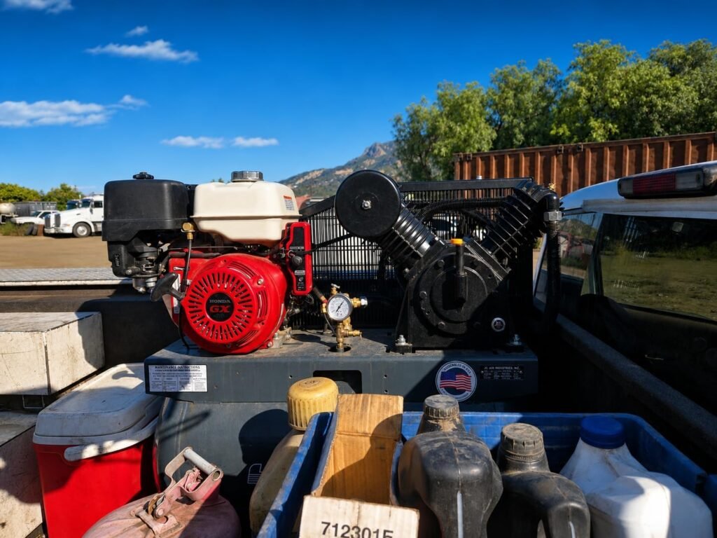 JC AIR Gallon Truck Mount Air Compressor, CFM PSI, Honda GX390 13HP Gas Powered Compressor with Electric Start, Stage Cast Iron Pump for Service Trucks Field Repair JC AIR Gallon Truck Mount Air Compressor, CFM PSI, Honda GX390 13HP Gas Powered Compressor with Electric Start, Stage Cast Iron Pump for Service Trucks Field Repair