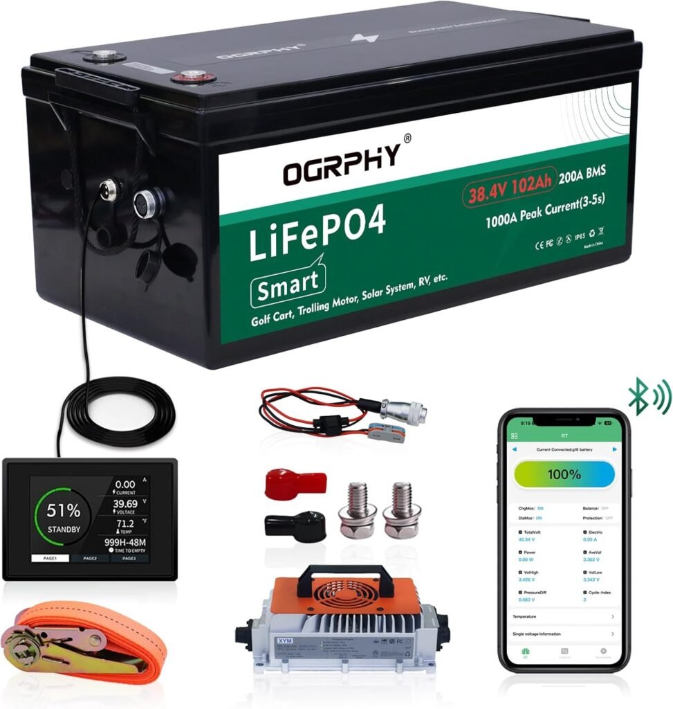 OGRPHY 36V Lithium Golf Cart Battery Conversion Kit, 200A BMS(1000A Peak Current), with Touch Monitor and 12V DC interface, 4000+ Cycles 36V Lithium Battery with Charger Perfect for Golf Carts(102AH) OGRPHY 36V Lithium Golf Cart Battery Conversion Kit, 200A BMS(1000A Peak Current), with Touch Monitor and 12V DC interface, 4000+ Cycles 36V Lithium Battery with Charger Perfect for Golf Carts(102AH)