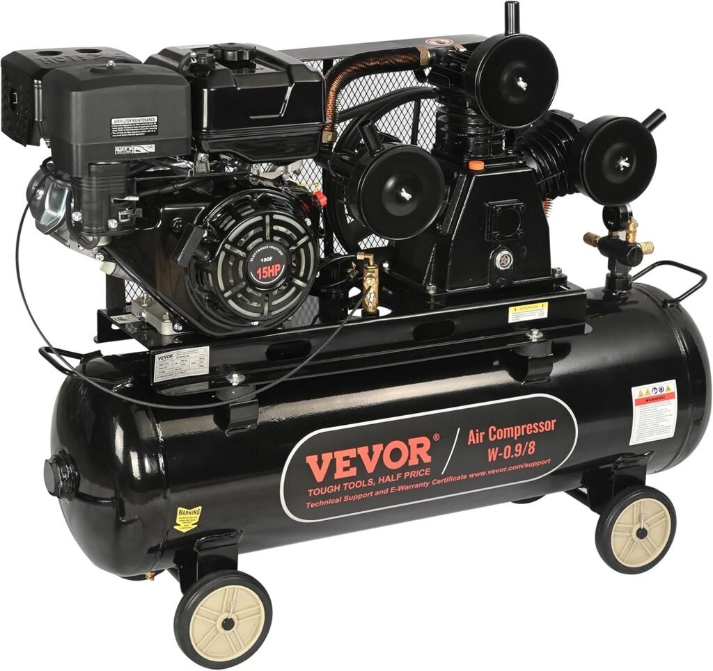 VEVOR 15HP Gas Powered Air Compressor, Gallon Horizontal Air Compressor Tank, 33CFM@115PSI Gas Driven Piston Pump Air Compressed System with 115PSI Max Pressure for Construction Sites Workshop