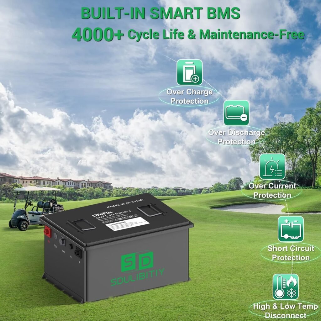 36V(38.4V) 105Ah LiFePO4 Golf Cart Battery, TPE 200A BMS, with Touch Monitor, Mobile APP, 4000+ Cycles Rechargeable Lithium Golf Cart Battery, Max 7.68kW Power Output, Perfect for Golf Cart