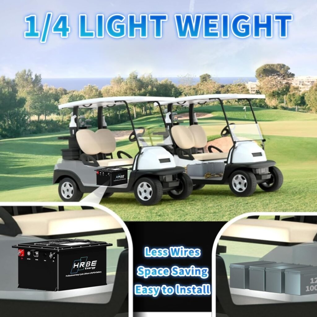 48V 105Ah Lithium Golf Cart Battery, Built-in Smart 200A BMS, with Touch Monitor  Mobile APP, 4000+ Cycles Rechargeable LiFePO4 Battery, Max 10.24kW Power Output (48V 105Ah)
