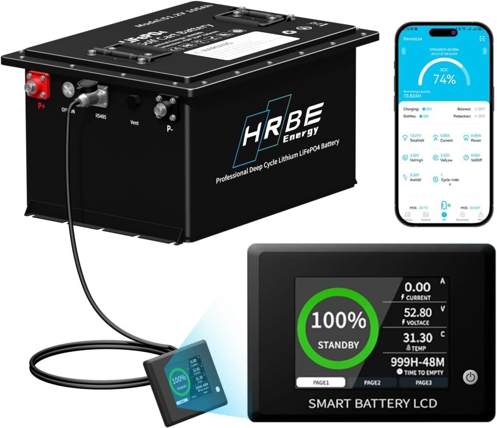 48V 105Ah Lithium Golf Cart Battery, Built-in Smart 200A BMS, with Touch Monitor  Mobile APP, 4000+ Cycles Rechargeable LiFePO4 Battery, Max 10.24kW Power Output (48V 105Ah)