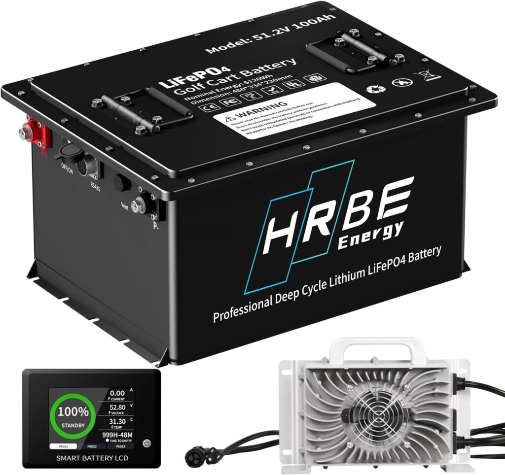 48V 105Ah Lithium Golf Cart Battery, Built-in Smart 200A BMS, with Touch Monitor  Mobile APP, 4000+ Cycles Rechargeable LiFePO4 Battery, Max 10.24kW Power Output (48V 105Ah)