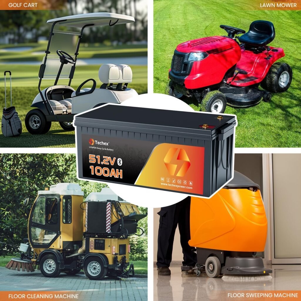 Techex 48V Lithium Battery Golf Cart, LCD Monitor/Bluetooth App, 200A BMS with 600A Peak Current, Complete kit with 58.4V 18A charger for Ezgo,Club Car,Yamaha