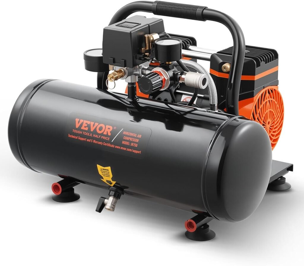 VEVOR 4.8 Gallon Air Compressor, 1.2HP 2.2 CFM@90PSI Oil Free Air Compressor Tank Max. 116PSI Pressure, dB Ultra Quiet Compressor for Auto Repair, Tire Inflation, Spray Painting, Woodwork Nailing