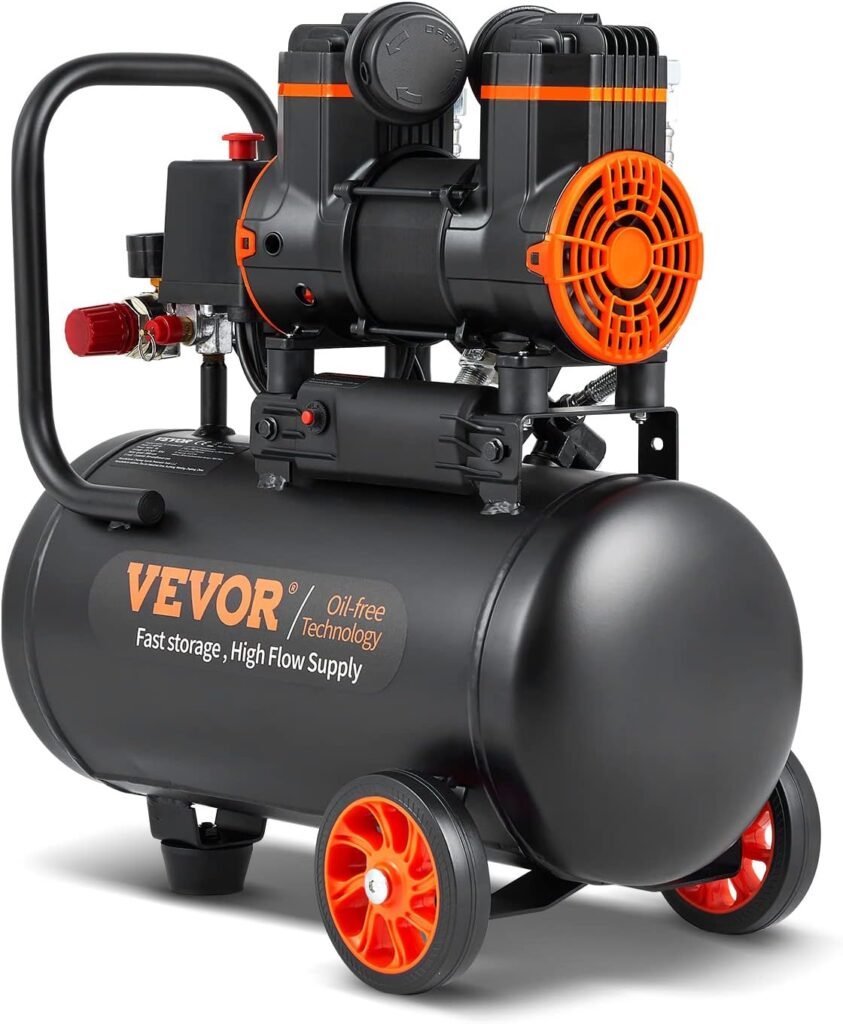VEVOR 4.8 Gallon Air Compressor, 1.2HP 2.2 CFM@90PSI Oil Free Air Compressor Tank Max. 116PSI Pressure, dB Ultra Quiet Compressor for Auto Repair, Tire Inflation, Spray Painting, Woodwork Nailing